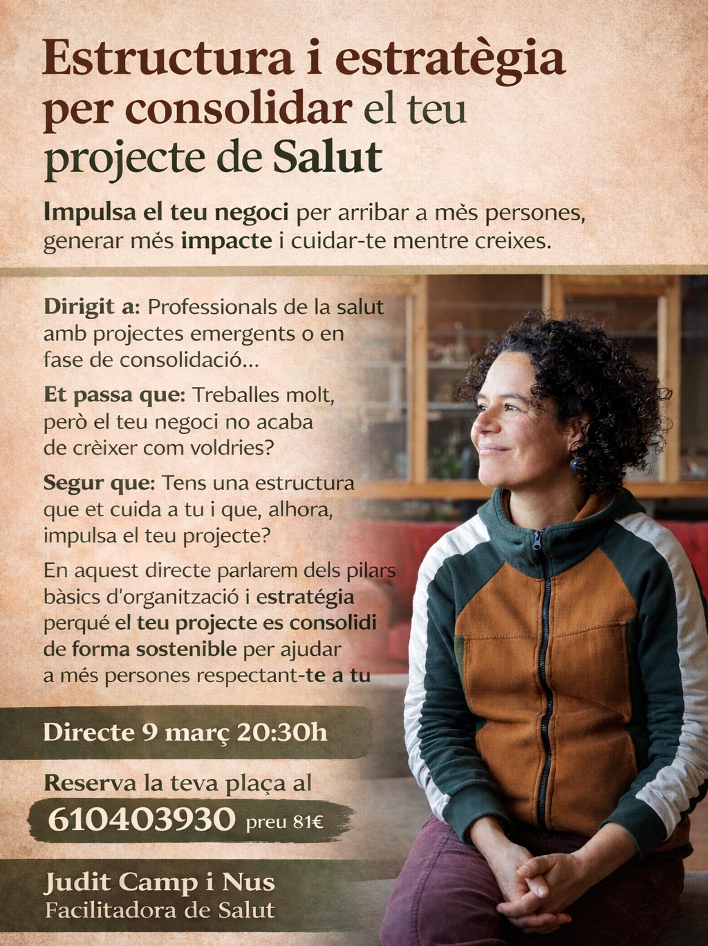 En aquest directe parlarem dels pilars bàsics d’organització i estratègia perquè el teu projecte es consolidi de forma sostenible per ajudar a més persones respectant-te a tu